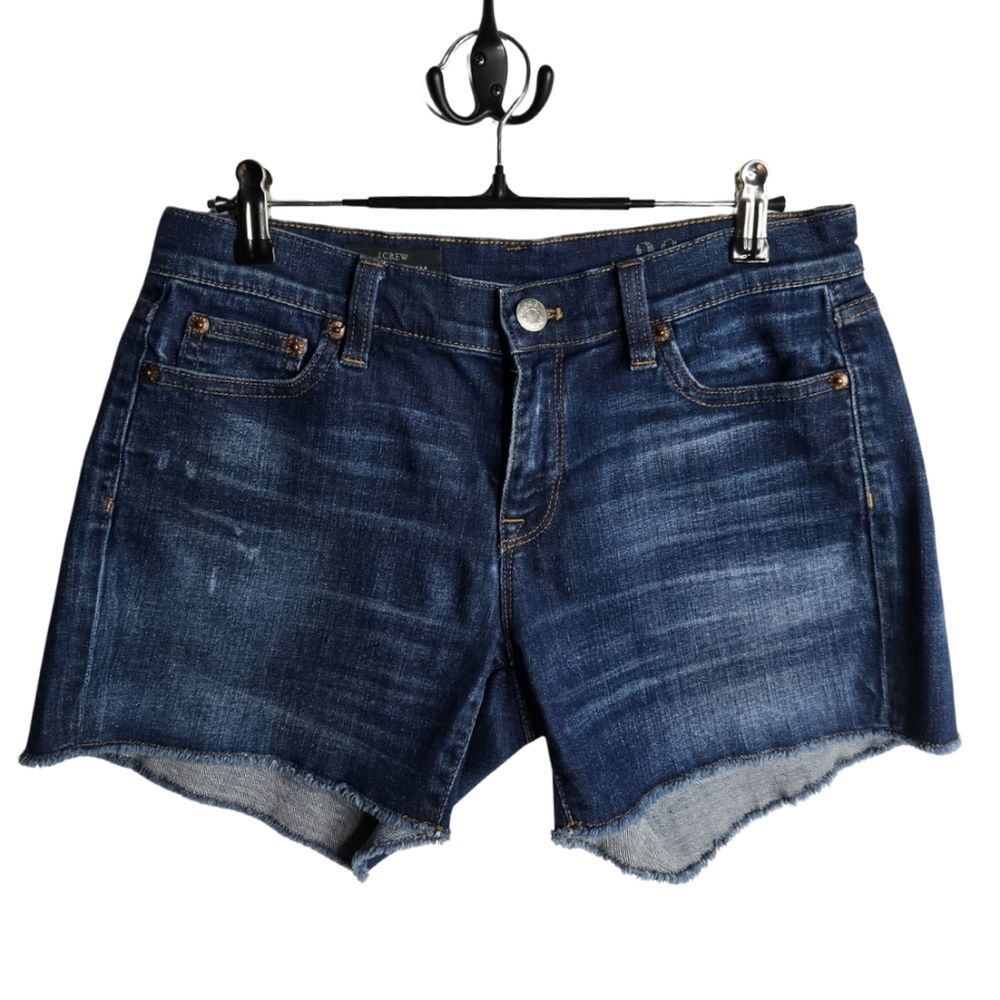 J. Crew Mid Rise Denim Shorts Womens Size 26 Dark Wash Frayed Hem Classic Summer